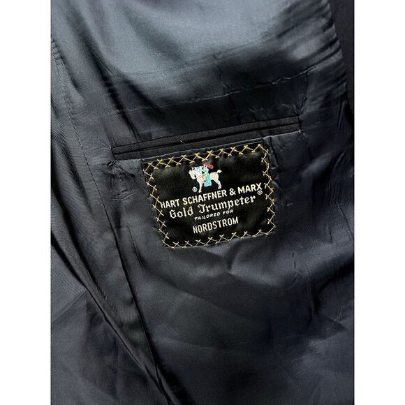 Hart Schaffner & Marx Gold Trumpeter Wool 46L Navy Blue Gold Button Suit Blazer - Picture 9 of 11